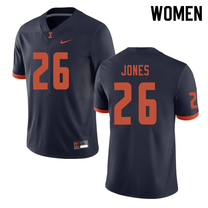 Women #26 Evan Jones Illinois Fighting Illini College Football Jerseys Sale-Navy